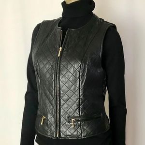 Siena Studio Quilted Blk Leather Front Zip Vest For Size Refer to Measurements